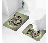 FEHWI Lot de 2 Tapis de Salle de Bain pour la Salle de Bain - Antidérapants et lavables - pour Douche, Baignoire,Tête de Loup Le Guerrier féroce Grand Chien de la Nature
