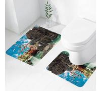 FEHWI Lot de 2 Tapis de Salle de Bain pour la Salle de Bain - Antidérapants et lavables - pour Douche, Baignoire,Pirate, Grand Navire Ancien sur Le Rivage Tropical des Caraïbes, île Pirate, Grande f