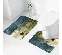 FEHWI Lot de 2 Tapis de Salle de Bain pour la Salle de Bain - Antidérapants et lavables - pour Douche, Baignoire,Le Vieux Bateau Solitaire sur l'océan s'approche d'un Orage avec de la Pluie et des é
