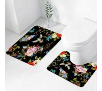 FEHWI Lot de 2 Tapis de Salle de Bain pour la Salle de Bain - Antidérapants et lavables - pour Douche, Baignoire,Roses pivoines Fleurs Sauvages rossignol Oiseaux muguet Bleuet avec Feuilles sur Fond