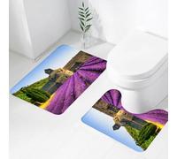 FEHWI Lot de 2 Tapis de Salle de Bain pour la Salle de Bain - Antidérapants et lavables - pour Douche, Baignoire,Abbaye sereine au EU d'une mer de Lavande, Champs de Lavande Devant Un Ancien monastè