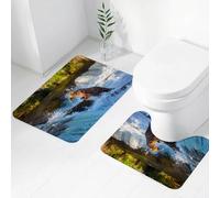 FEHWI Lot de 2 Tapis de Salle de Bain pour la Salle de Bain - Antidérapants et lavables - pour Douche, Baignoire,Cascade, Photo du Grand Ours Depuis Un Rocher en Alaska Cascade Wildl