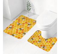 FEHWI Lot de 2 Tapis de Salle de Bain pour la Salle de Bain - Antidérapants et lavables - pour Douche, Baignoire,modèle sans Couture avec des nids d'abeilles. Joli imprimé Aquarelle avec nid d'abeil