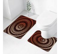 FEHWI Lot de 2 Tapis de Salle de Bain pour la Salle de Bain - Antidérapants et lavables - pour Douche, Baignoire,Mandala, Univers Ethnique Tribal Cercle Univers et Cosmos symbolisme ésotérique icône