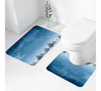 FEHWI Lot de 2 Tapis de Salle de Bain pour la Salle de Bain - Antidérapants et lavables - pour Douche, Baignoire,avec Une forêt Bleue Froide de pins sur Un Espace enneigé pour la Saison de Noël et
