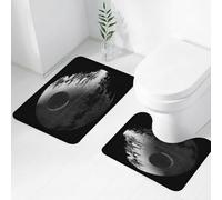 FEHWI Lot de 2 Tapis de Salle de Bain pour la Salle de Bain - Antidérapants et lavables - pour Douche, Baignoire,Guerre Étoile de la Mort Noir Gris