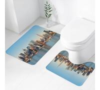 FEHWI Lot de 2 Tapis de Salle de Bain pour la Salle de Bain - Antidérapants et lavables - pour Douche, Baignoire,Urbain, New York City Skyline sur la rivière Hudson Empire State Building Bateaux et