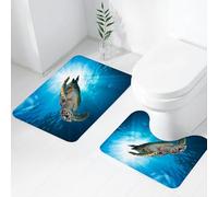 FEHWI Lot de 2 Tapis de Salle de Bain pour la Salle de Bain - Antidérapants et lavables - pour Douche, Baignoire,Tortues naviguant au Fond de l'océan, Tortues Glissant au Soleil, Oceanic Odyssey Tor