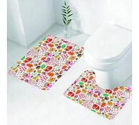 FEHWI Lot de 2 Tapis de Salle de Bain pour la Salle de Bain - Antidérapants et lavables - pour Douche, Baignoire,Créatures des Bois, Animaux colorés tels Que des écureuils et des hiboux dans Les feu