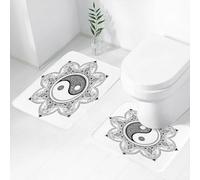 FEHWI Lot de 2 Tapis de Salle de Bain pour la Salle de Bain - Antidérapants et lavables - pour Douche, Baignoire,Ying Yang, caractères asiatiques Yin Yang pour Le Mouvement et l'harmonie dans Le Mot