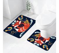 FEHWI Lot de 2 Tapis de Salle de Bain pour la Salle de Bain - Antidérapants et lavables - pour Douche, Baignoire,Art Populaire scandinave avec Imitation de Renard en Bloc de Style Nordique