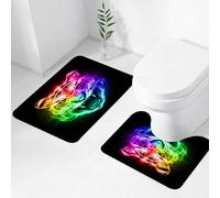 FEHWI Lot de 2 Tapis de Salle de Bain pour la Salle de Bain - Antidérapants et lavables - pour Douche, Baignoire,Tigre, Rendu Abstrait Multicolore, Grand Spectre de feu Flamboyant félin, Couleur Arc