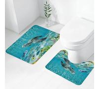 FEHWI Lot de 2 Tapis de Salle de Bain pour la Salle de Bain - Antidérapants et lavables - pour Douche, Baignoire,Monde sous-Marin, Tortues et Dauphins Glissant Parmi Un Groupe de Poissons colorés