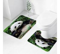 FEHWI Lot de 2 Tapis de Salle de Bain pour la Salle de Bain - Antidérapants et lavables - pour Douche, Baignoire,Panda, Panda géant se Relaxant dans Un Environnement verdoyant et Luxuriant, mâchant
