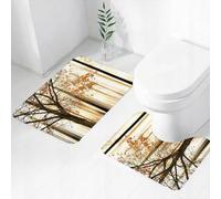 FEHWI Lot de 2 Tapis de Salle de Bain pour la Salle de Bain - Antidérapants et lavables - pour Douche, Baignoire,Arbre Solitaire dans la forêt brumeuse d'automne, avec des Arbres Pleins de Feuilles