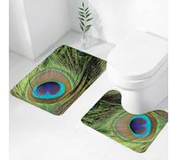 FEHWI Lot de 2 Tapis de Salle de Bain pour la Salle de Bain - Antidérapants et lavables - pour Douche, Baignoire,Les Plumes de Paon, Ses Plumes Bleues, Vertes et Brunes, mettent en Valeur Leurs Yeux