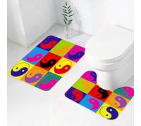 FEHWI Lot de 2 Tapis de Salle de Bain pour la Salle de Bain - Antidérapants et lavables - pour Douche, Baignoire,Design Pop Art Signes Yin Yang Style Hippie ations d'Asie de l'est Paix et Équilibre