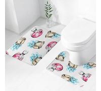FEHWI Lot de 2 Tapis de Salle de Bain pour la Salle de Bain - Antidérapants et lavables - pour Douche, Baignoire,Flacon de Parfum en Verre Rose avec pétales Parfum Pomme Rouge Verre Jaune avec Grand