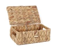Feialnduo - Panier à étagères en osier avec couvercle - En jonc de mer - Rectangulaire - Pour la maison, le bureau - Naturel - Taille X