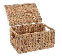 FEIALNDUO Paniers rectangulaires en osier avec couvercle, panier de rangement en jonc de mer pour la maison et le bureau (naturel, taille S)