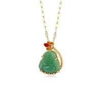 FEIAOPE Le pendentif traditionnel, le collier chinois du F Pendentif élégant en jade vert imitation Bouddha Maitreya, gardien porte-bonheur for femme, bijou de cou en acier titane