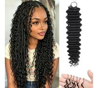 Feibin Feather Crochet Human Hair Bundles Deep Wave Meche 16 Pouces 60g | Tissage Bouclé Naturel Cheveux Humain Femme Pré-séparé Miracle Knots Boho Braid Hair Extensions Noir