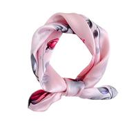 FEIBOON Écharpe en soie de mûrier 53,3 cm - Petite écharpe carrée pour cheveux - Bandana - Foulard pour femme, fleurs roses, 53 cm