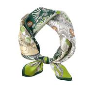 FEIBOON Écharpe en soie de mûrier 53,3 cm - Petite écharpe carrée pour cheveux - Bandana - Foulard pour femme, Vert/fleur, 53 cm