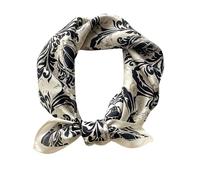 FEIBOON Écharpe en soie de mûrier 53,3 cm - Petite écharpe carrée pour cheveux - Bandana - Foulard pour femme, Noir + beige., 21