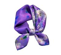 FEIBOON Écharpe en soie de mûrier 53,3 cm - Petite écharpe carrée pour cheveux - Bandana - Foulard pour femme, fleur violette, 53 cm