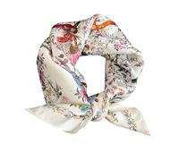 FEIBOON Écharpe en soie de mûrier 53,3 cm - Petite écharpe carrée pour cheveux - Bandana - Foulard pour femme, Fleurs et oiseaux blancs, 53 cm