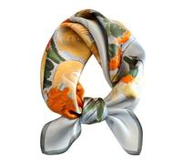 FEIBOON Écharpe en soie de mûrier 53,3 x 53,3 cm - Petite écharpe carrée pour cheveux - Bandana pour femme - Emballage cadeau, Fleurs bleues et grises, 21in
