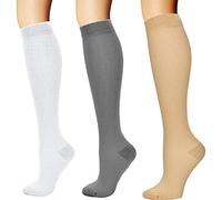 3 Paires Chaussettes de Compression pour Hommes et Femmes (15-20 mmHg) pour Sportifs Voyage en Avion infirmiers course Enceintes Entraînement Exercice Fitness