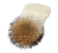 feifanshop Bonnet chaud avec pompon en fourrure véritable - Pommeau en fourrure de raton laveur - Bonnet de ski en fourrure - Pommeau en fourrure de raton laveur, Blanc., taille unique
