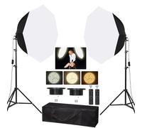 FEIFANTEAM Lot de 2 kits d'éclairage octogonaux pour boîte à lumière - 70,5 cm - Éclairage professionnel pour photographie avec ampoules LED 85 W 3000-6500 K à intensité variable - Équipement