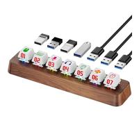 FEIFANZHE Hub USB 3.0 alimenté par 7 ports en bois de noyer, transfert de données 5 Gbit/s, extension de commutateur de clavier mécanique à 3 broches indépendante remplaçable à chaud, station