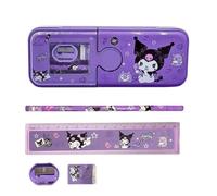 FEIFEI'S BOW Boîte à crayons avec taille-crayon et gomme - Boîte à crayons double couche en métal violet, idéale pour l'école et les cadeaux d'anniversaire, cadeau d'anniversaire pour la fête des