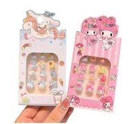 FEIFEI'S BOW Lot de 24 faux ongles à coller en acrylique pour enfants - Couverture complète - Paillettes - Licorne arc-en-ciel - Sirène - Cadeau d'anniversaire pour filles - (CN 24 pièces)