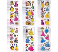 FEIFEI'S BOW Lot de 24 feuilles d'autocollants 3D pour enfants en bas âge, princesse, Spider-Man, pour sacs de fête,comme récompense, animaux, camions, avion (princesse)