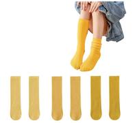 FEIFEI'S BOW Lot de 3 paires de chaussettes montantes unies en coton pour rentrée scolaire, Mélange de jaune, 1-15 Years