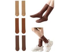 FEIFEI'S BOW Lot de 3 paires de chaussettes montantes unies en coton pour rentrée scolaire, Mélange marron, 1-15 Years