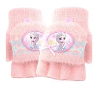 FEIFEI'S BOW Mitaines d'hiver en tricot chaud avec doublure en polaire thermique douce avec housse pour enfants garçons et filles, Rose Elsa