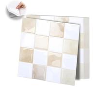 Feifeiya Lot de 10 feuilles de carrelage mural 3D à décoller et à coller pour dosseret de cuisine et salle de bain, 30,5 x 30,5 cm, beige et blanc