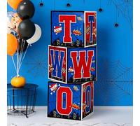 Feifeiya Lot de 3 boîtes à ballons pour 2e anniversaire Motif araignée Rouge et bleu 30 cm