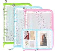 Feifeiya Lot de 3 organiseurs de rangement 3 en 1 réutilisables avec fermeture éclair et 140 pochettes - Format A5 (rose, bleu, vert)