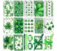 Feifeiya Lot de 48 mini carnets de notes trèfle pour la Saint-Patrick et 24 stylos à bille irlandais, 2 rubans en vrac pour l'école, le bureau, la maison, la salle de classe, les cadeaux de fête