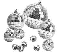 FEIGO 11Ensemble Mixte de Boules Disco, Boule Disco argentée décorative avec Anneau Suspendu, Petites Boules à facettes, Boule à facettes Disco pour Sapin de Noël, Mariage, fête d'anniversaire
