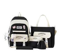 Feigujin Lot de 5 sacs à dos mignons kawaii avec pendentifs en forme d'ours - Patchwork japonais, noir, japonais