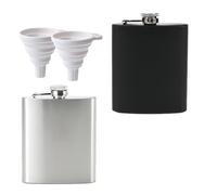 FEIHS 2 Pièces Flasques étanchese,pour les fêtes-8 oz | Acier inoxydable,13,7x9x2,1 cm,entonnoir inclus,couvercle à charnière et à vis,léger et facile à transporter,noir et argent