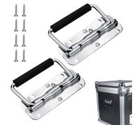 FEIHS 2 Pièces Poignée de Caisse Pliantes 110mm, Poignée Pliante à Ressort, Poignées Pliante Métal - 4 Trous pour Valise, Flight Case, Mallette à Outils, Mallette de Camping, Boîte à Outils (Argent)